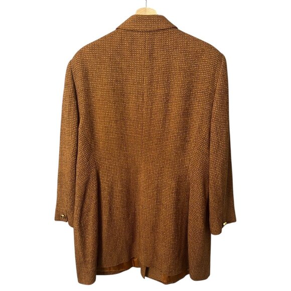 Vintage Escada Margaretha Ley Wool Blend Tweed Blazer Orange Size 14 Gold Button - Picture 2 of 15